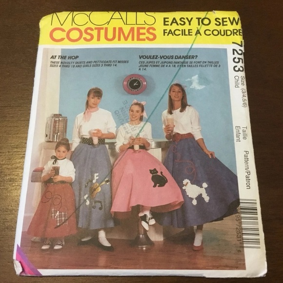 : McCall's Costumes Sewing Pattern 7253 "At The Hop". Sizes 3-4-5-6 - Picture 8 of 8